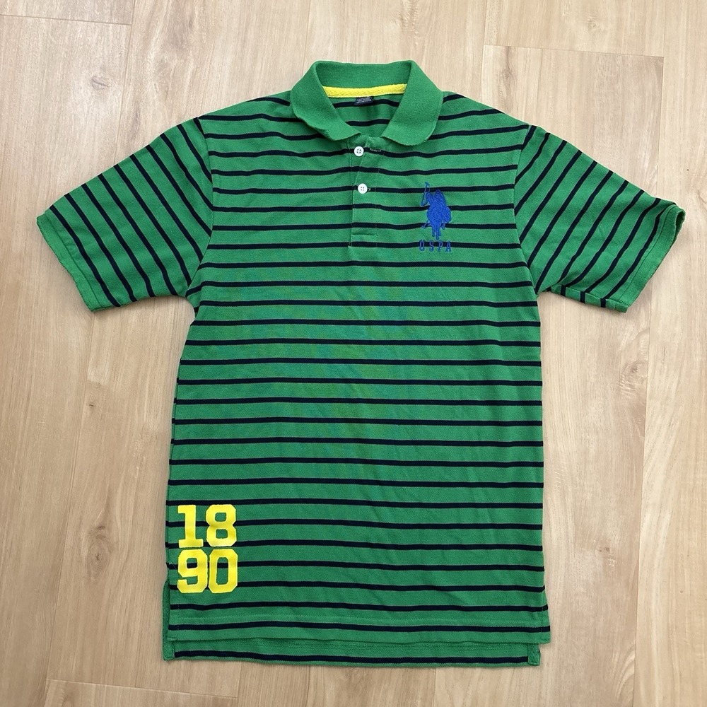 US Polo Assn Kids Polo Shirt 14-16 Green Stripe Big Pony Striped 1890